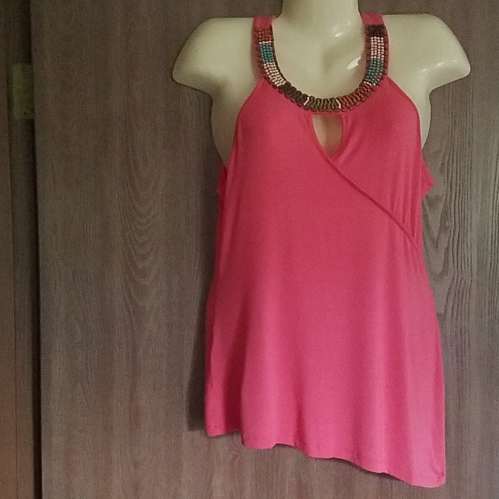 Coral Beaded Asymmetrical Top
